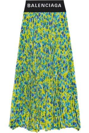 Balenciaga Rokken, Dames, Veelkleurig, M, Bloemenprint Geplooide Midi Rok
