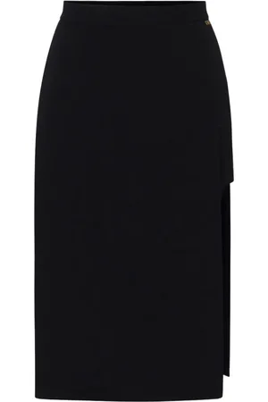 Elisabetta Franchi Rokken, Dames, Zwart, M, Zwarte Midi Rok Stretch Crêpe