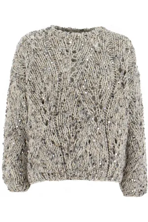 PANICALE Truien, Dames, Grijs, S, Pailletten, Geometrische Pailletten Crew-Neck Jumper