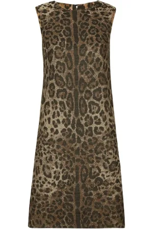 Dolce & Gabbana Kleedjes, Dames, Veelkleurig, L, Luipaardprint Shift Jurk