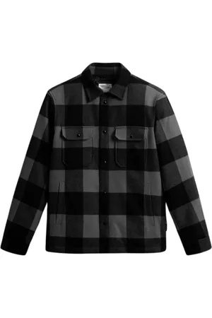 Woolrich Jassen, Heren, Veelkleurig, S, Alaskan Wool Check Overshirt Charcoal Buffalo