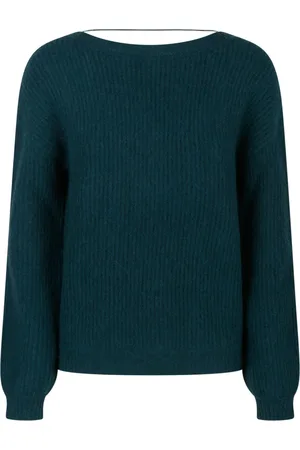 Patrizia Pepe Truien, Dames, Groen, S, Wol, V-hals Petrol Trui Alpaca Mix