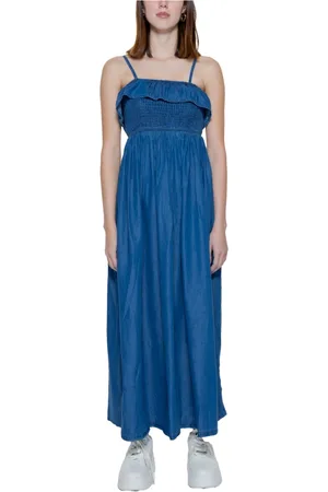 ONLY Kleedjes, Dames, Blauw, S, Katoen, Blauwe Strapless Jurk voor Lente/Zomer