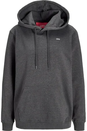 JACK & JONES Sweatshirts & Hoodies, Dames, Grijs, L, Hoodie Donkergrijs Melange/Wit