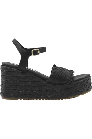 Emanuélle vee Schoenen, Dames, Zwart, 36 EU, Leer, Zwarte Geweven Leren Sleehak Sandalen