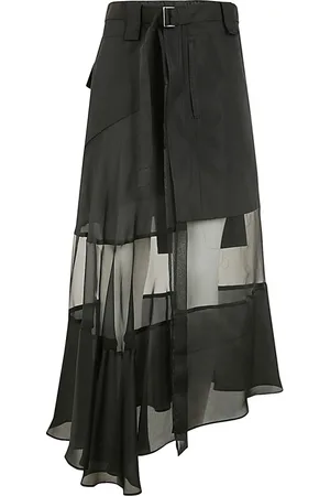 SACAI Rokken, Dames, Zwart, L, Polyester, Zwarte Stof Combo Rok