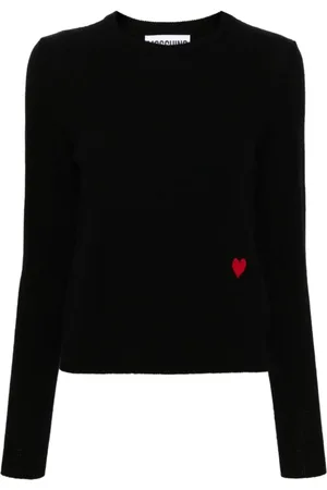 Moschino Truien, Dames, Zwart, M, Wol, Hart Motief Gebreide Trui