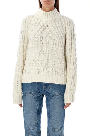 Jean Paul Gaultier Truien, Dames, , M, Wol, Crème Kabelgebreide Trui Aw 24