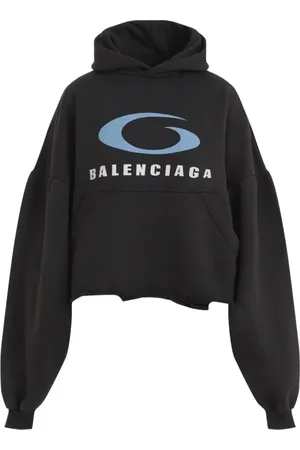 Balenciaga Sweatshirts & Hoodies, Dames, Zwart, M, Katoen, Zwart Blauw Cropped Hoodie