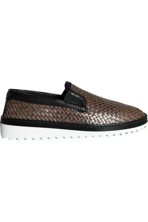 Dolce & Gabbana Schoenen, Heren, Bruin, 40 1/2 EU, Leer, Bruin Zwart Leren Geweven Loafers