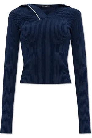 Y / PROJECT Truien, Dames, Blauw, S, Katoen, Geribbelde top