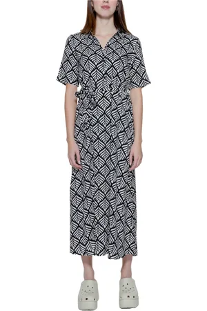 JACQUELINE DE YONG Kleedjes, Dames, Zwart, S, Beige Bedrukte Lange Mouw Jurk