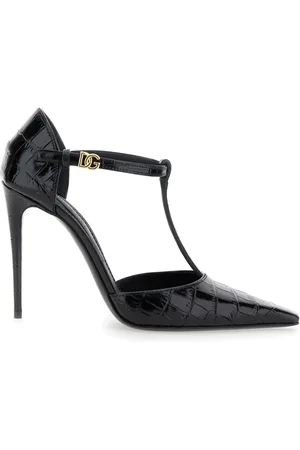 Dolce & Gabbana Schoenen, Dames, Zwart, 37 EU, Leer, Zwarte Croco Print Hoge Hakken