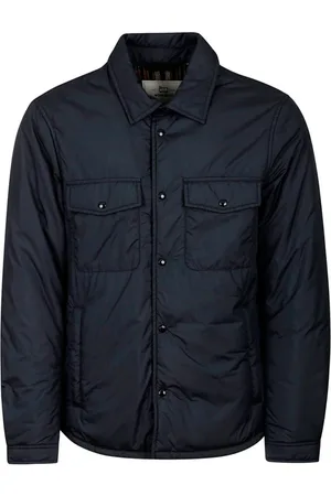 Woolrich Jassen, Heren, Blauw, L, Polyester, Blauwe Gewatteerde Jas Rits Logo