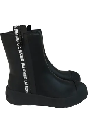 Moschino Schoenen, Dames, Zwart, 37 EU, Leer, Zwarte platte sneakers met zijrits