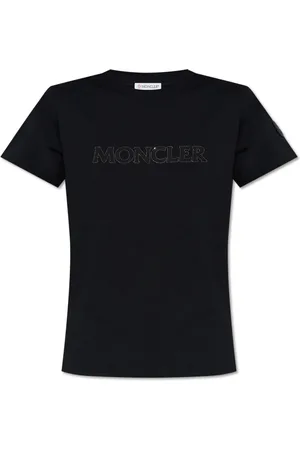 Moncler Tops, Dames, Zwart, XL, Katoen, T-shirt met logo