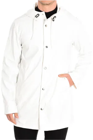 Benetton Jassen, Heren, Wit, M, Polyester, Witte Jas met Capuchon en Knopen