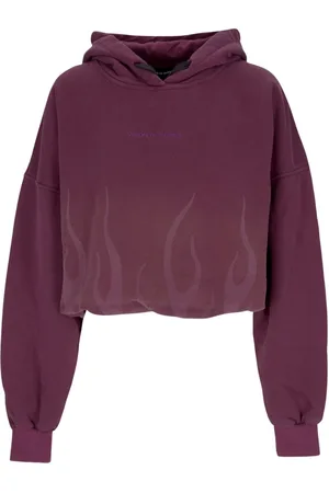 Vision Of Super Sweatshirts & Hoodies, Dames, Paars, M, Katoen, Flames Cropped Hoodie Grape Wine