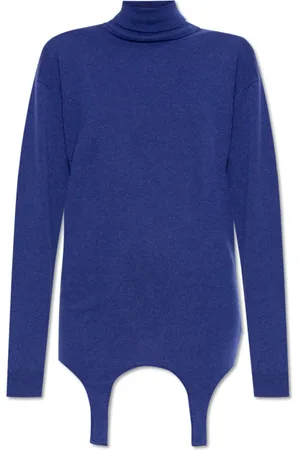 Saint Laurent Truien, Dames, Blauw, XS, Kasjmier, Trui met jarretelbandjes