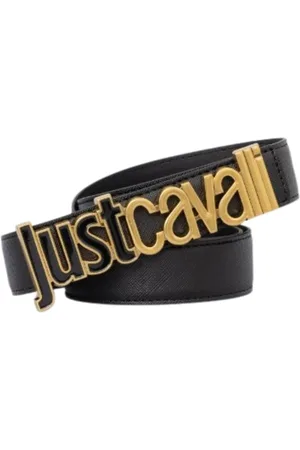 Roberto Cavalli Accessoires, Dames, Zwart, 85 CM, Leer, Metalen Lettering Dames Riem