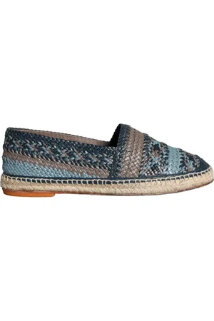 Dolce & Gabbana Schoenen, Heren, Blauw, 42 EU, Leer, Blauw Grijs Geweven Leren Espadrilles Schoenen