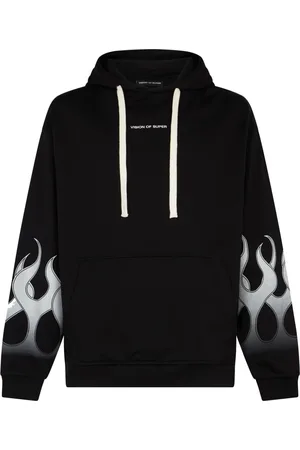 Vision Of Super Sweatshirts & Hoodies, Heren, Zwart, L, Katoen, Vlammen Lichtgewicht Hoodie Zwart/Wit