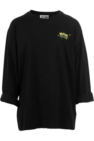 Moschino Tops, Dames, Zwart, S, Lange Mouw Grafisch T-shirt Zwart