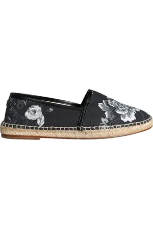 Dolce & Gabbana Schoenen, Heren, Zwart, 40 EU, Katoen, Zwart Wit Bloemen Espadrilles Schoenen