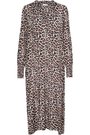 Kaffe Kleedjes, Dames, Bruin, S, Abstract Leo Print Jurk