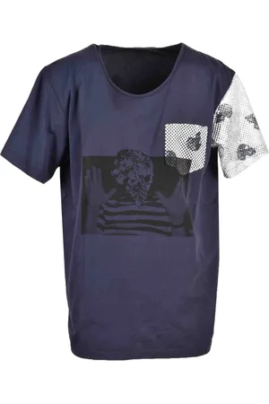GABRIELE PASINI Tops, Heren, Blauw, M, Katoen, Blauw Print Korte Mouw T-shirt