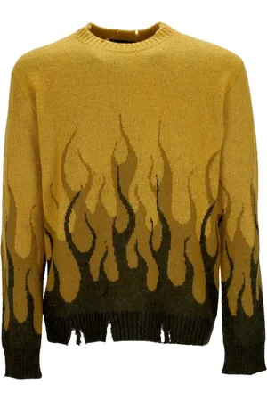 Vision Of Super Truien, Heren, Groen, L, Vlammen Oversize Crew Neck Sweater