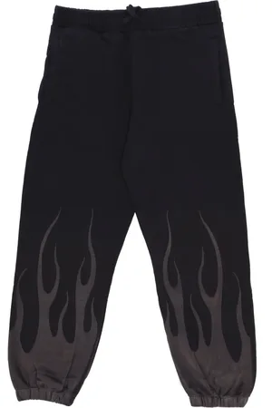 Vision Of Super Broeken, Heren, Zwart, XL, Katoen, Vlammenprint Fleece Trainingsbroek