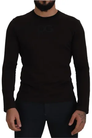 Dolce & Gabbana Tops, Dames, Zwart, S, Katoen, Bruine Katoenen Crewneck Pullover Sweater