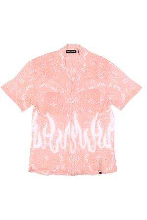 Vision Of Super Overhemden, Heren, Roze, XS, Flames Bandana Print Short Sleeve Shirt