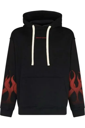 Vision Of Super Sweatshirts & Hoodies, Heren, Zwart, S, Katoen, Flames Hoodie Zwart/Rood