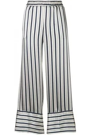 Twin-Set Broeken, Dames, Blauw, XS, Satijn, Gestreepte Satijnen Flared Broek