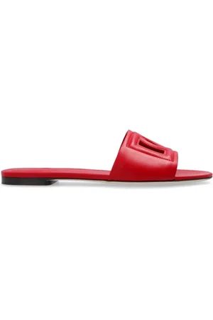 Dolce & Gabbana Schoenen, Dames, Rood, 36 1/2 EU, Leer, Slippers met logo