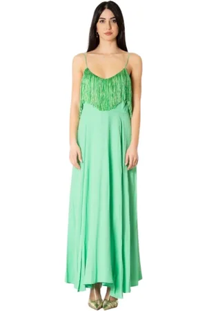 SIMONA CORSELLINI Kleedjes, Dames, Groen, S, Elegante Groene Jurk met Wijde Halslijn