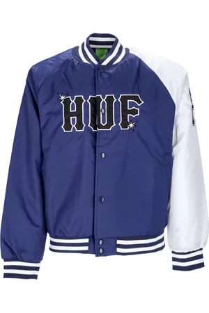 Huf Jassen, Heren, Blauw, M, Satijn, Gewatteerde Satijnen Baseballjas in Marineblauw