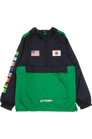 Huf Jassen, Heren, Veelkleurig, M, Flags Anorak Jas Marineblauw