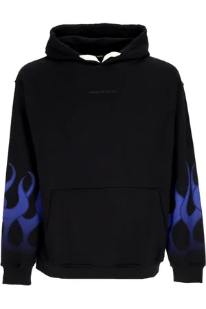 Vision Of Super Sweatshirts & Hoodies, Heren, Zwart, XL, Katoen, Lichtgewicht Flames Hoodie Zwart/Blauw