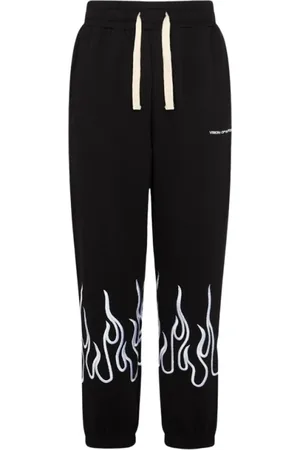 Vision Of Super Broeken, Heren, Zwart, M, Katoen, Zwarte broek met witte geborduurde vlammen