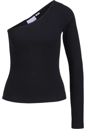 JACK & JONES Tops, Dames, Zwart, L, Eén Schouder Rib Top Zwart