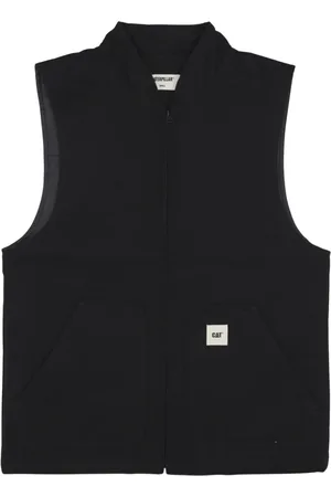 Caterpillar Jassen, Heren, Zwart, M, Katoen, Canvas Vest Zwart Mouwloos V-Hals Rits