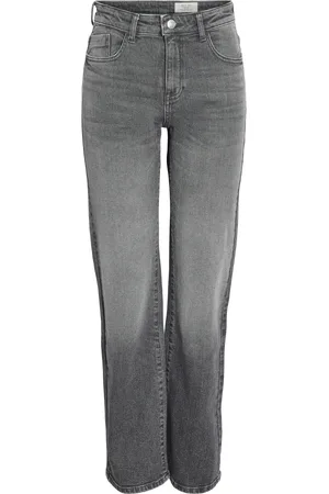 Noisy May Jeans, Dames, Grijs, W29 L30, Denim, Wijde Spijkerbroek Donkergrijze Denim
