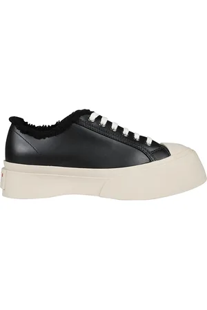 Marni Schoenen, Dames, Zwart, 40 EU, Leer, Shearling Lace-Up Sneakers