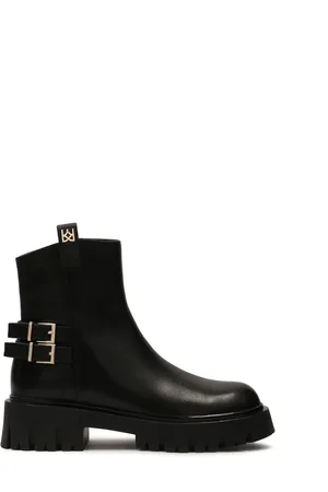Kazar Schoenen, Dames, Zwart, 41 EU, Leer, Leren laarzen met rits op een dikke zool