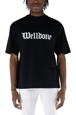 We11 Done Tops, Heren, Zwart, L, Katoen, Gothic Logo Print T-Shirt