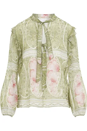 Giambattista Valli Blouses & Shirts, Dames, Veelkleurig, S, Groene Zijden Overhemd Elegante Stijl