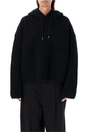 JUNYA WATANABE Sweatshirts & Hoodies, Dames, Zwart, M, Wol, Zwarte Geribbelde Gebreide Oversized Hoodie